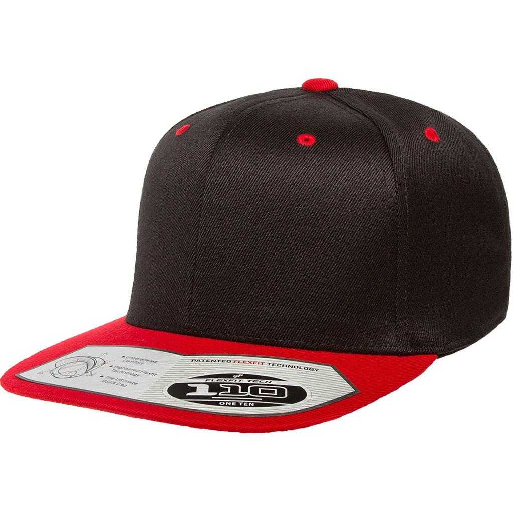 Flexfit 110 Flat Bill Snapback Cap - Black Red - HIT a Double