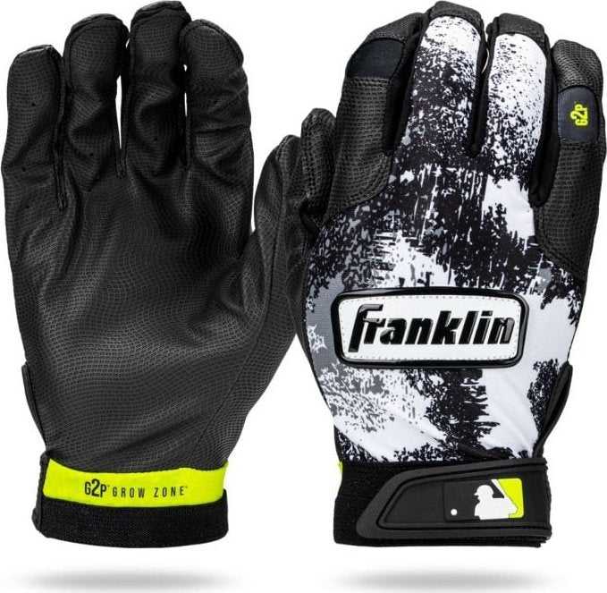 Franklin MLB Teeball Grow 2 Pro Batting Gloves - Black White - HIT a Double - 1