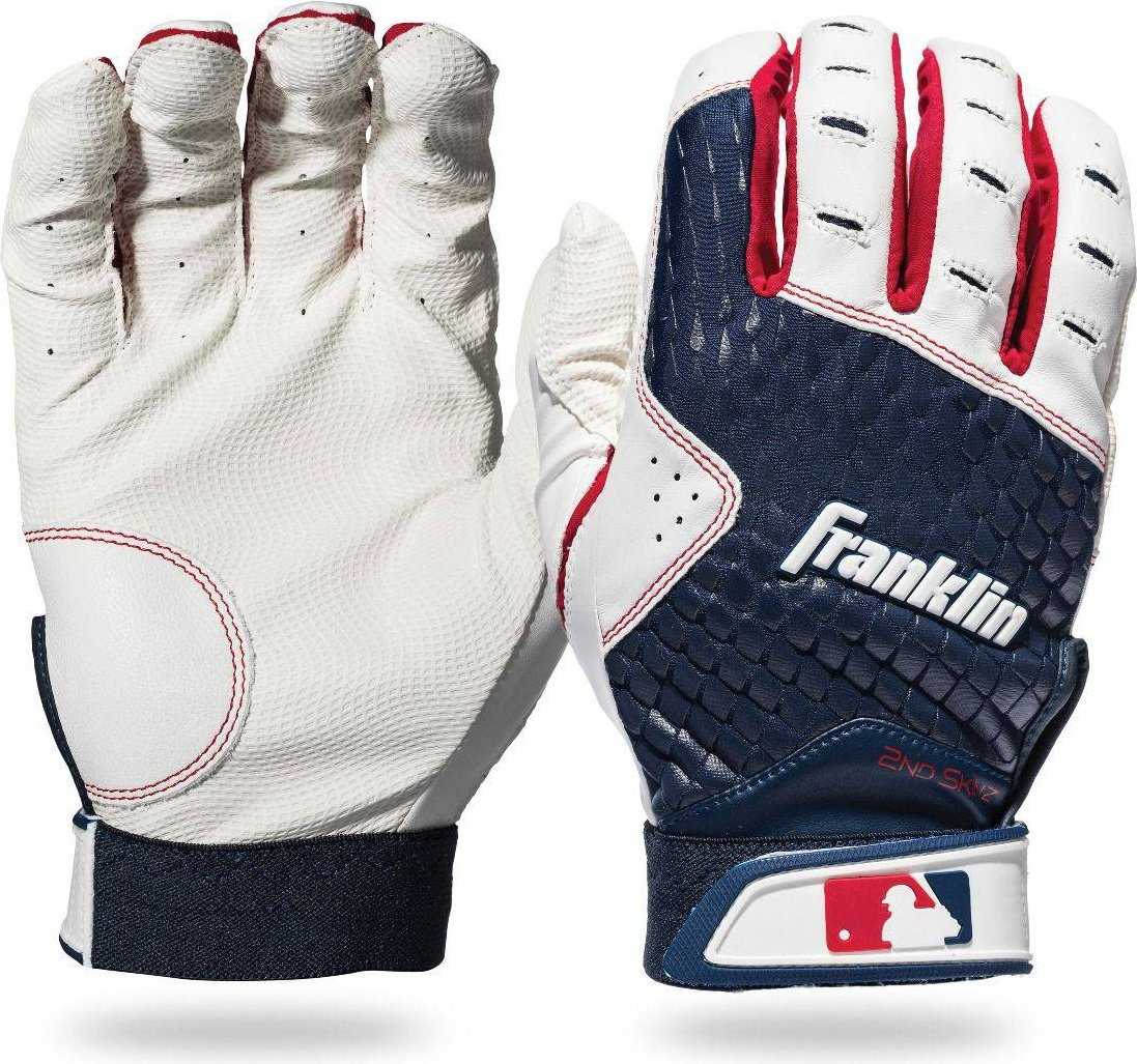 Franklin 2nd-Skinz Youth Batting Gloves - White Navy - HIT a Double