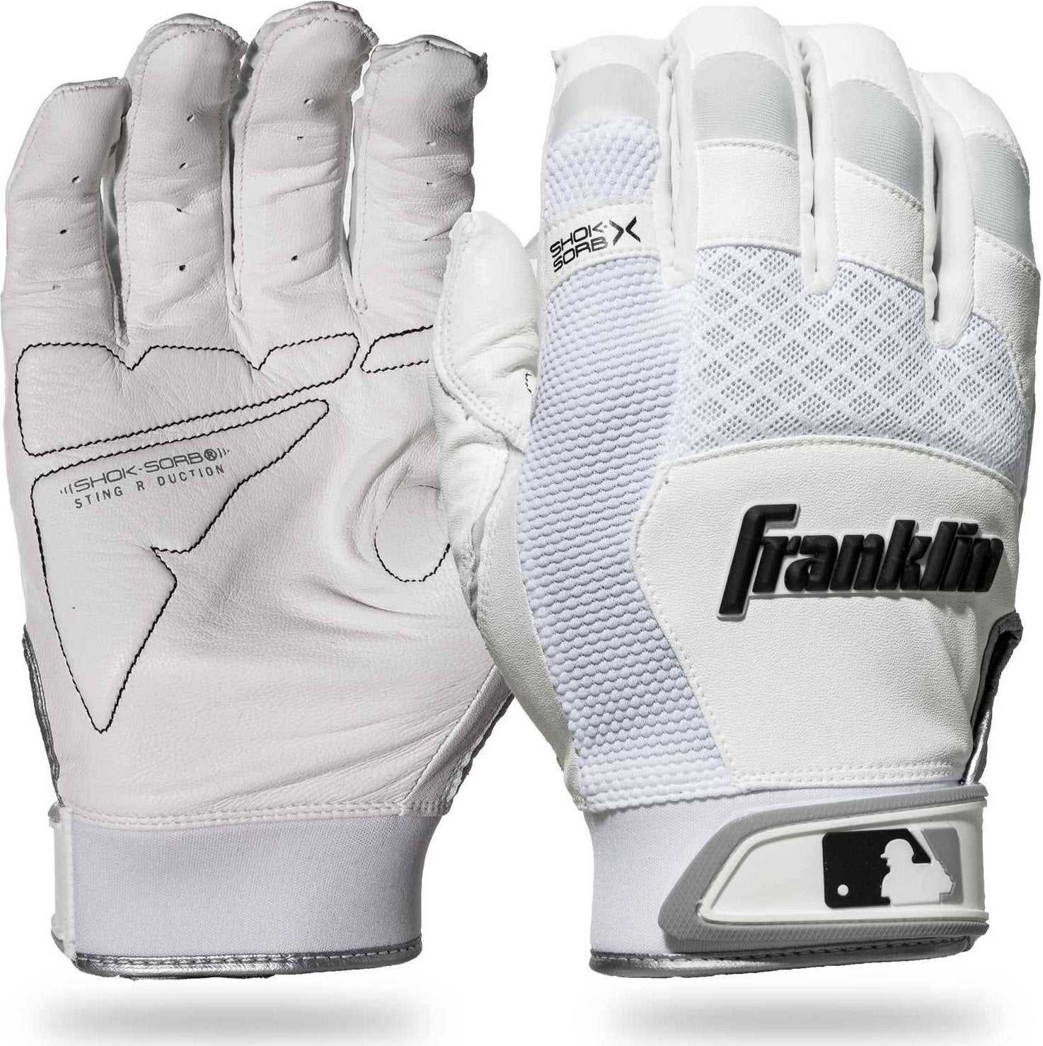 Franklin Shok-Sorb X Adult Batting Gloves - White Chrome - HIT a Double
