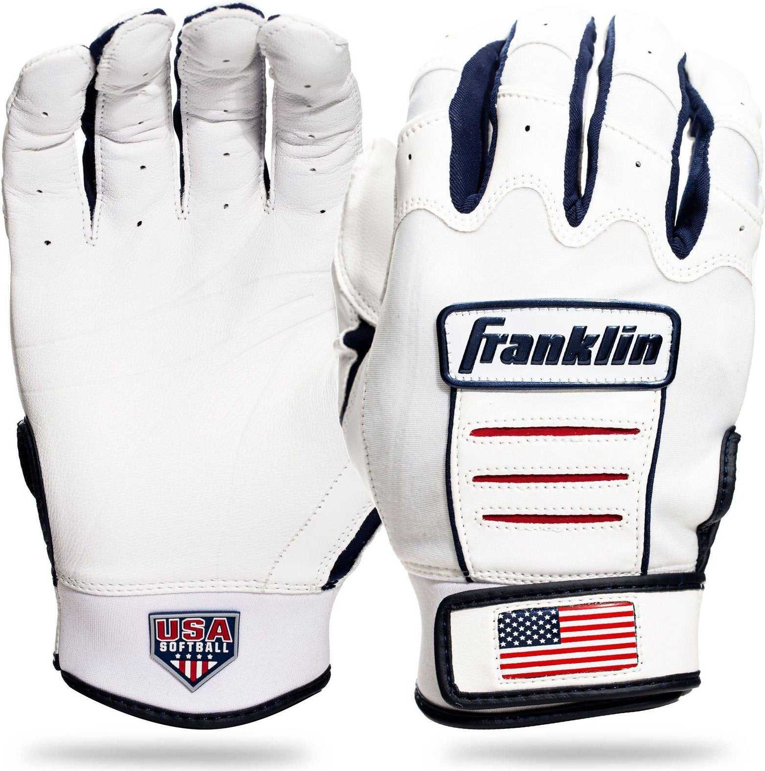 Franklin USA Flag Women's Softball CFX Pro Batting Gloves - White - HIT a Double