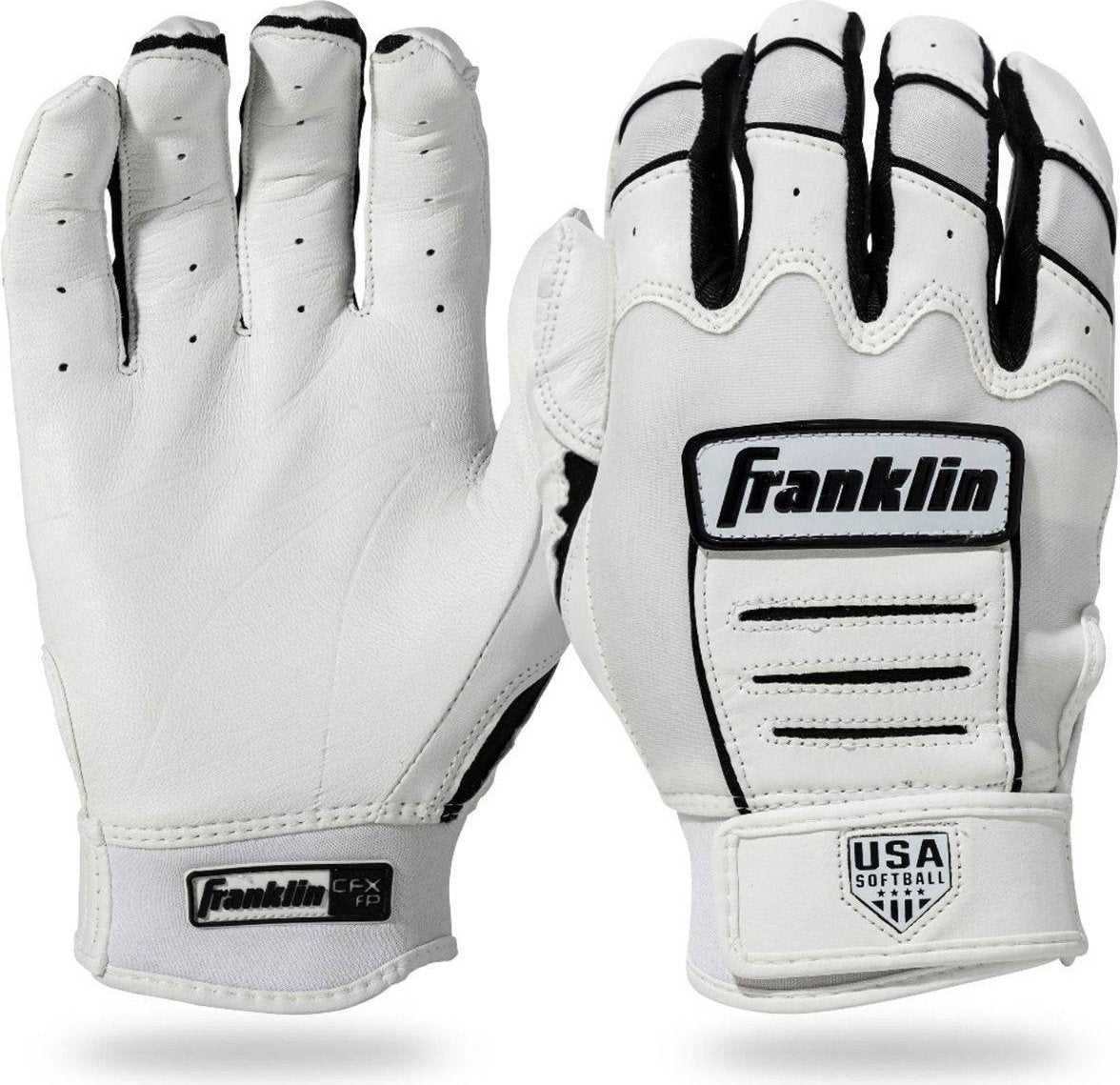 Franklin USA Softball CFX Pro Women&#39;s Batting Gloves - White Black - HIT a Double
