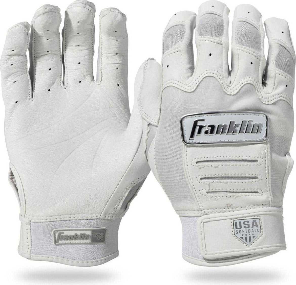 Franklin USA Women&#39;s Softball Chrome CFX Pro Batting Gloves - White - HIT a Double