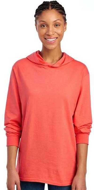 Fruit Of The Loom 4930LSH HD Cotton Jersey Hooded T-Shirt - Sunset Coral&quot; - &quot;HIT a Double