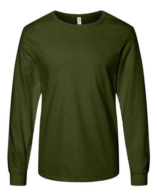 Fruit Of The Loom IC47LSR Unisex Iconic Long Sleeve T-Shirt - Military Green Heather - HIT a Double