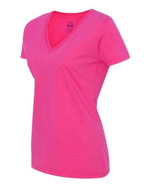 Fruit Of The Loom L39VR HD Cotton Women&#39;s V-Neck T-Shirt - Cyber Pink - HIT a Double