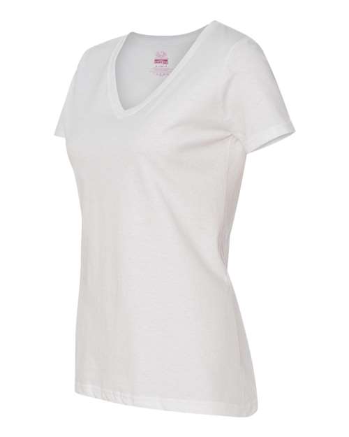 Fruit Of The Loom L39VR HD Cotton Women's V-Neck T-Shirt - White - HIT a Double
