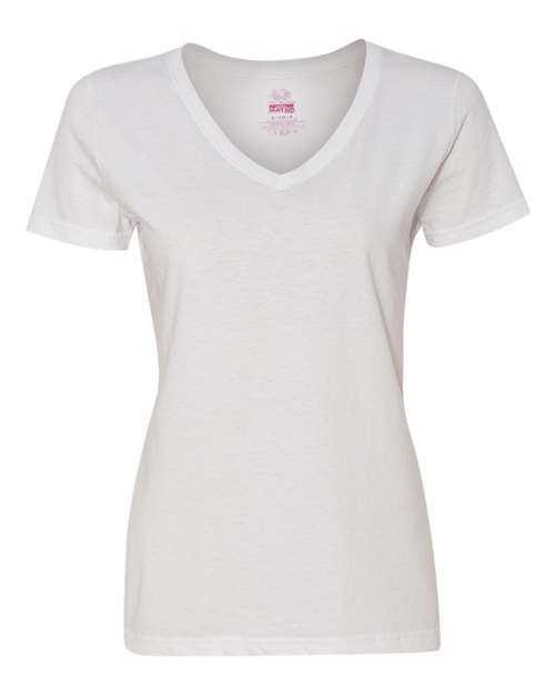 Fruit Of The Loom L39VR HD Cotton Women&#39;s V-Neck T-Shirt - White - HIT a Double