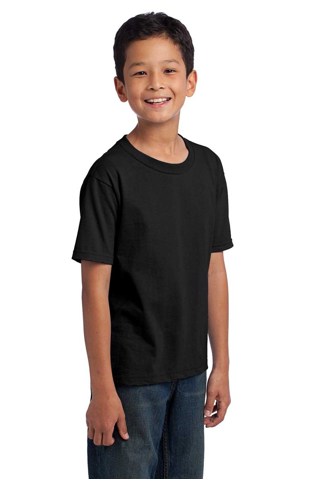 Fruit of the Loom 3930B Youth HD Cotton 100% Cotton T-Shirt - Black - HIT a Double