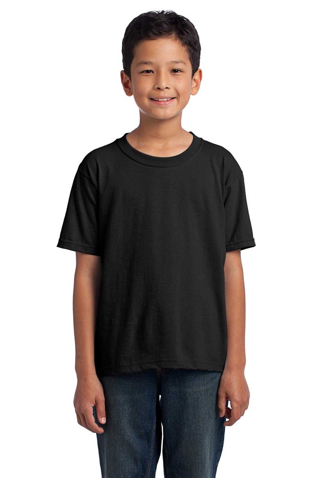 Fruit of the Loom 3930B Youth HD Cotton 100% Cotton T-Shirt - Black - HIT a Double