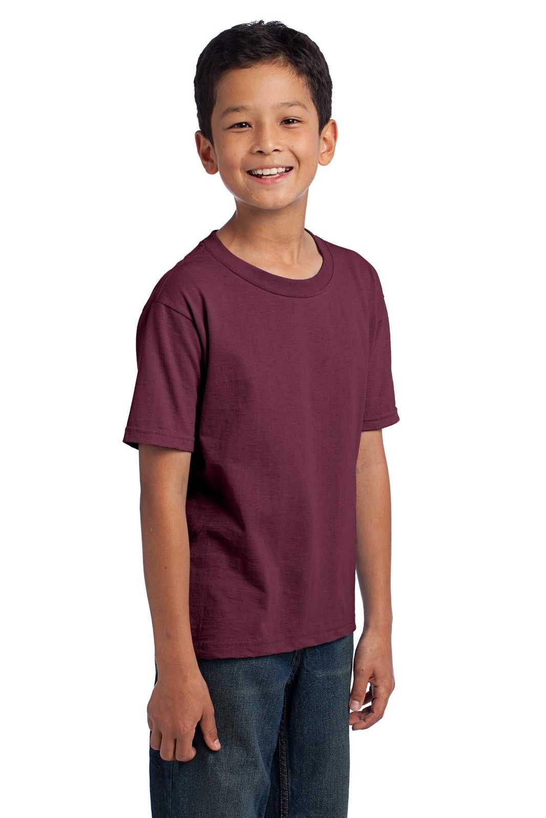 Fruit of the Loom 3930B Youth HD Cotton 100% Cotton T-Shirt - Maroon - HIT a Double