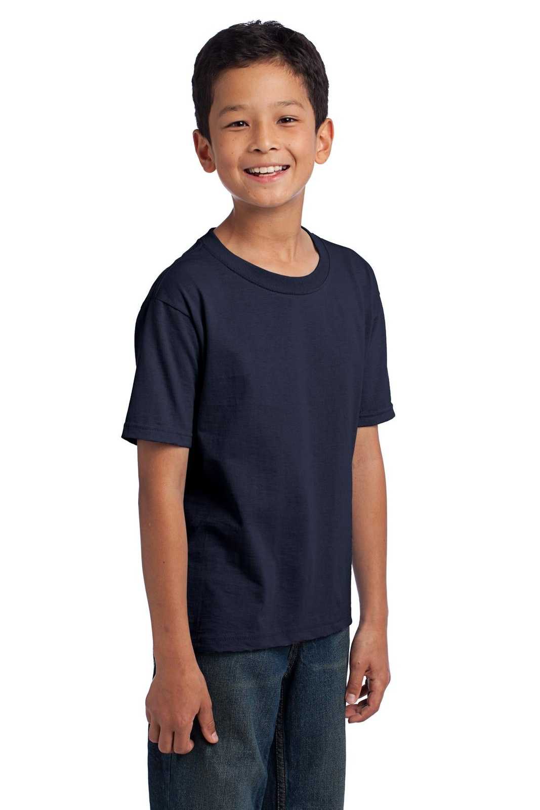 Fruit of the Loom 3930B Youth HD Cotton 100% Cotton T-Shirt - Navy - HIT a Double