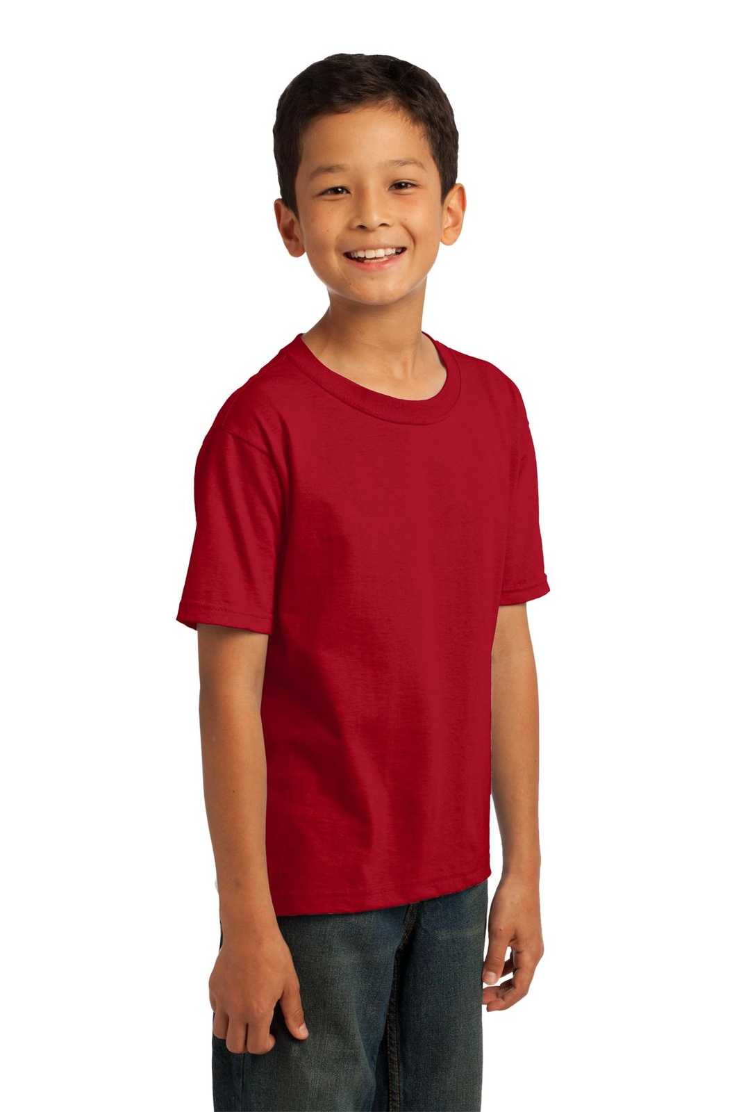 Fruit of the Loom 3930B Youth HD Cotton 100% Cotton T-Shirt - True Red - HIT a Double