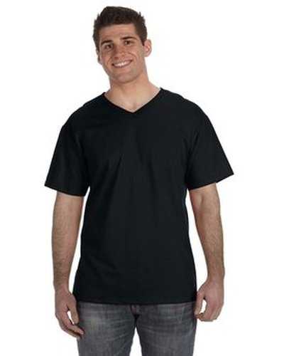 Fruit of the Loom 39VR Adult Hd Cotton V-Neck T-Shirt - Black - HIT a Double