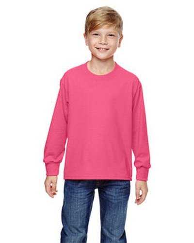 Fruit of the Loom 4930B Youth 5 oz Hd Cotton Long-Sleeve T-Shirt - Neon Pink - HIT a Double