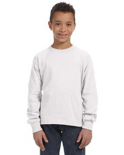Fruit of the Loom 4930B Youth 5 oz Hd Cotton Long-Sleeve T-Shirt - White - HIT a Double