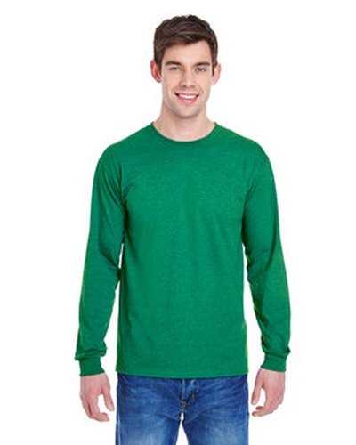 Fruit of the Loom 4930 Adult Hd Cotton Long-Sleeve T-Shirt - Retro Heather Green - HIT a Double
