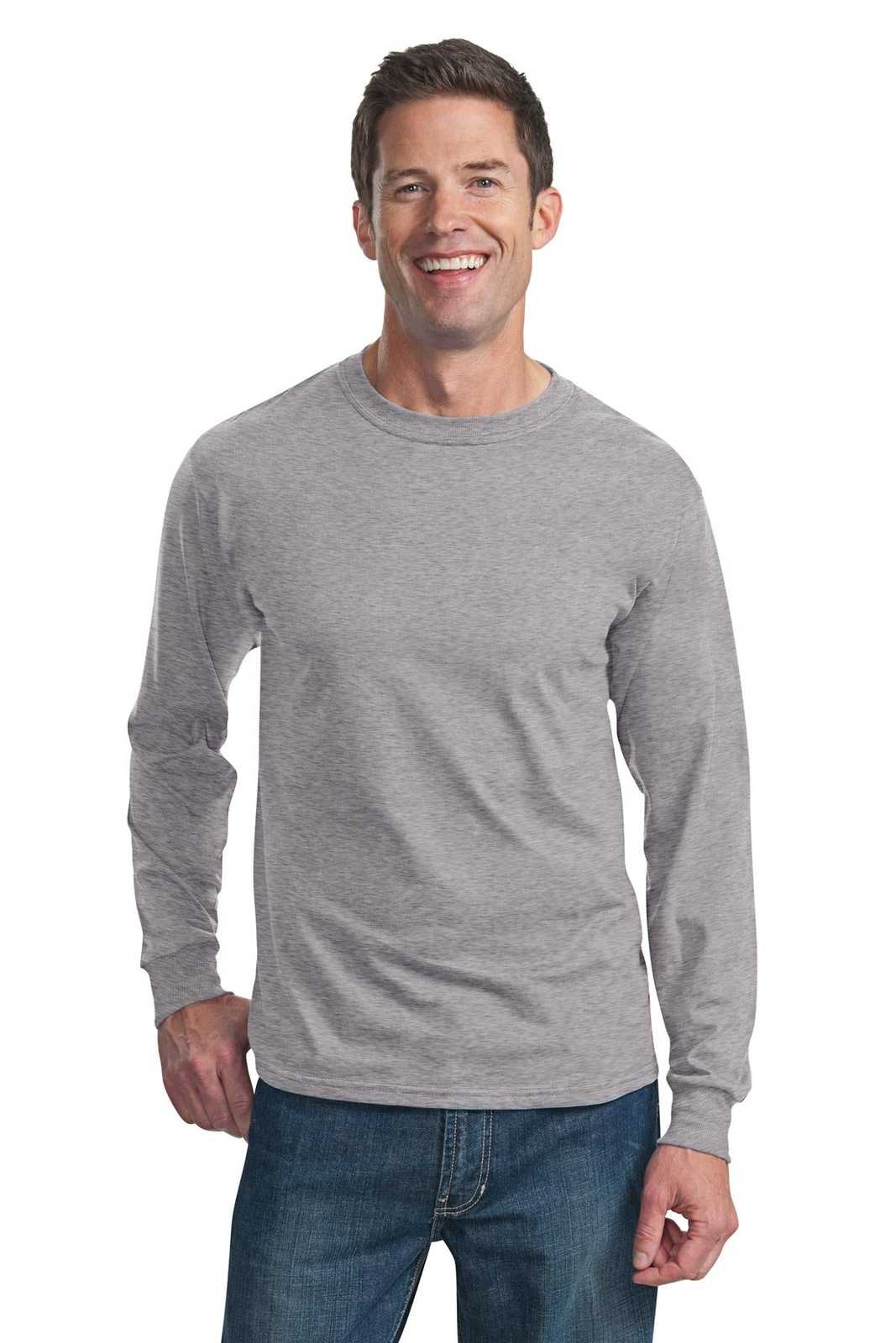 Fruit of the Loom 4930 HD Cotton 100% Cotton Long Sleeve T-Shirt - Athletic Heather - HIT a Double