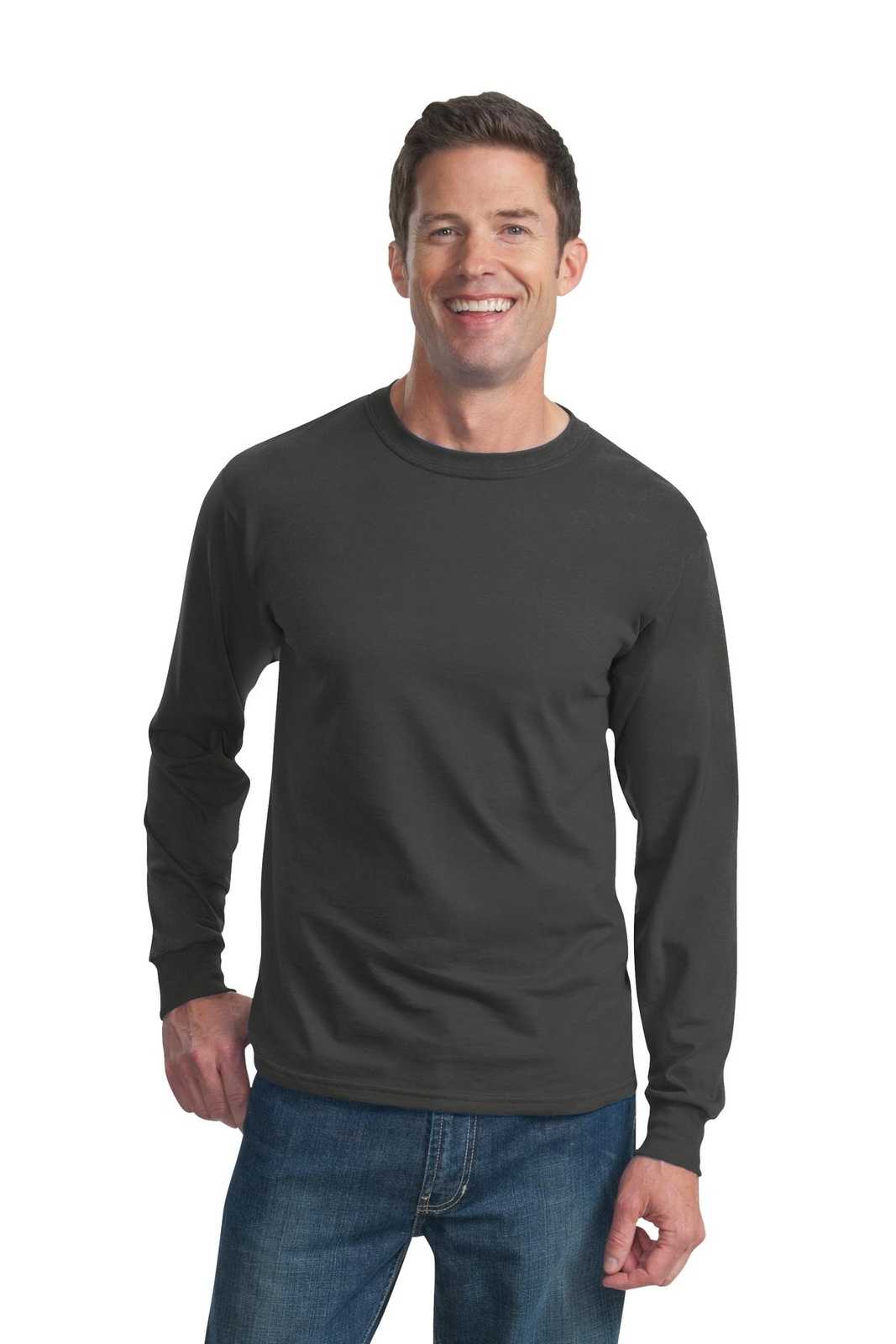 Fruit of the Loom 4930 HD Cotton 100% Cotton Long Sleeve T-Shirt - Charcoal Gray - HIT a Double
