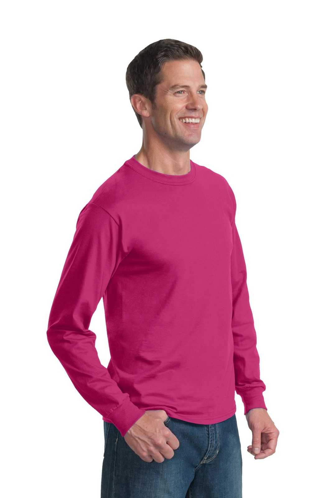 Fruit of the Loom 4930 HD Cotton 100% Cotton Long Sleeve T-Shirt - Cyber Pink - HIT a Double