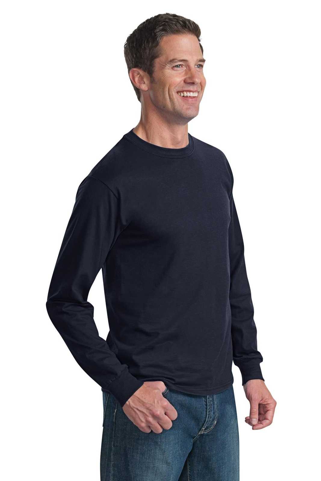 Fruit of the Loom 4930 HD Cotton 100% Cotton Long Sleeve T-Shirt - Navy - HIT a Double