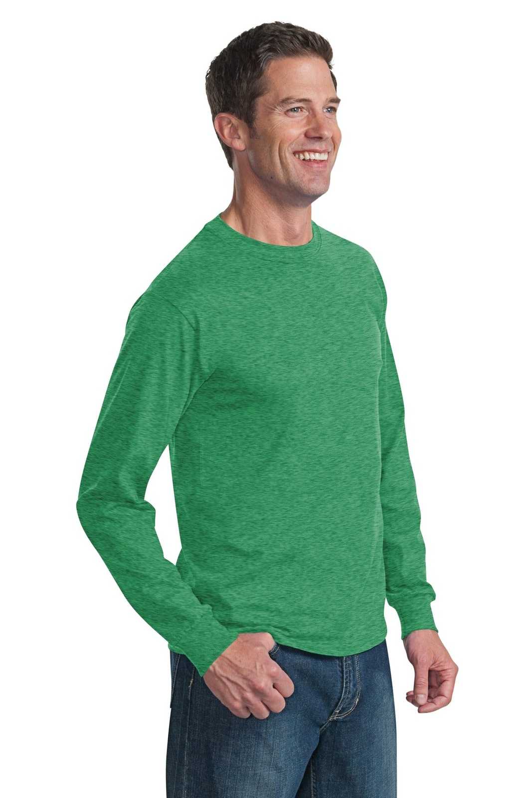 Fruit of the Loom 4930 HD Cotton 100% Cotton Long Sleeve T-Shirt - Retro Heather Green - HIT a Double