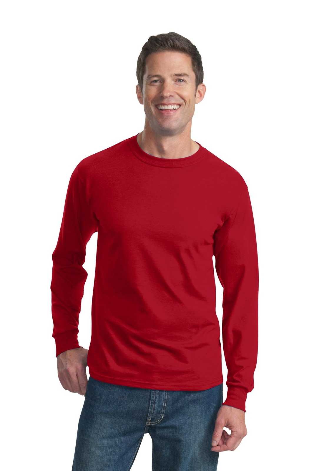 Fruit of the Loom 4930 HD Cotton 100% Cotton Long Sleeve T-Shirt - True Red - HIT a Double