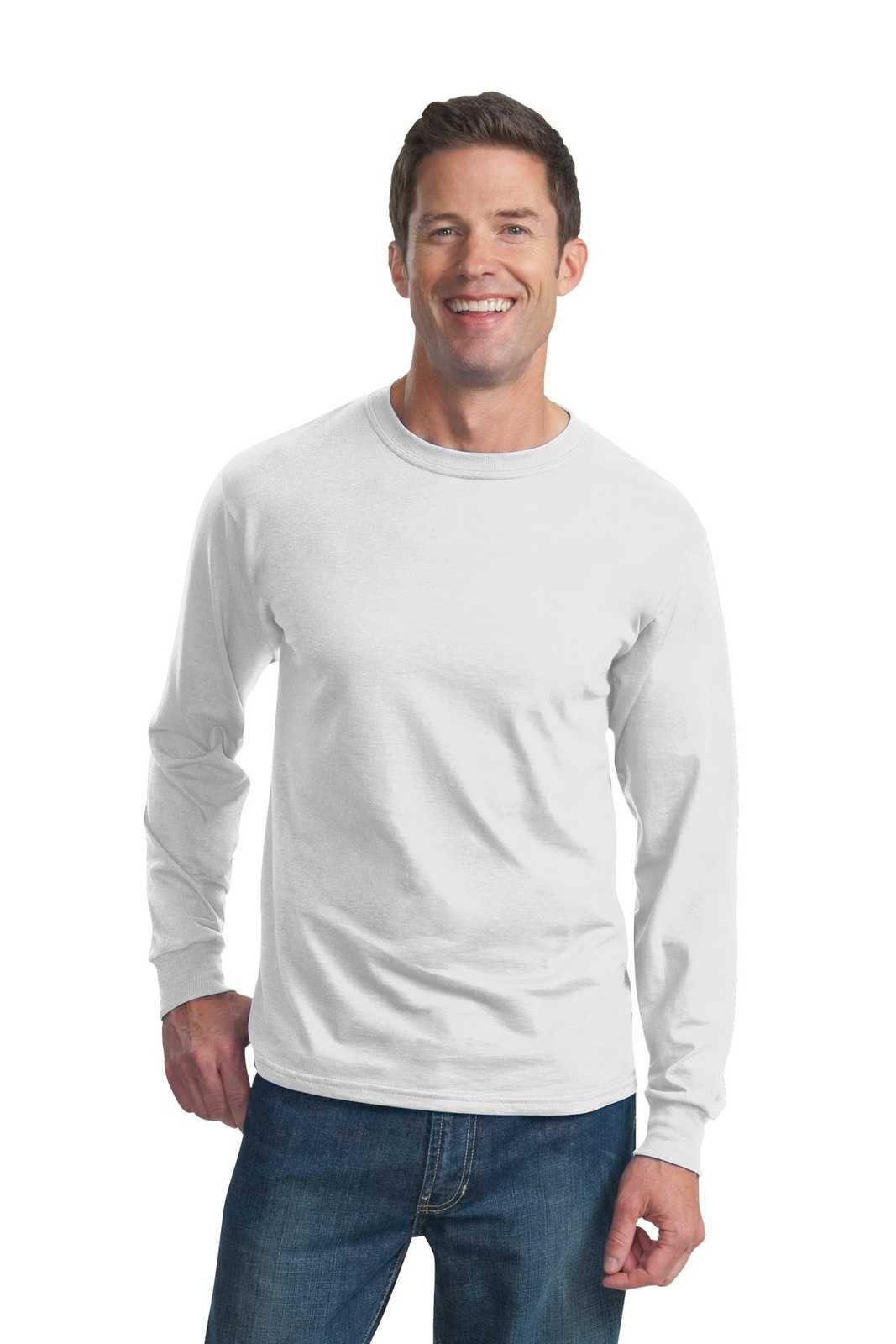 Fruit of the Loom 4930 HD Cotton 100% Cotton Long Sleeve T-Shirt - White - HIT a Double