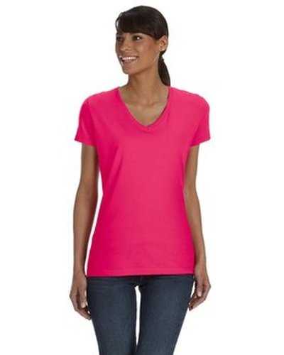 Fruit of the Loom L39VR Ladies' Hd Cotton V-Neck T-Shirt - Cyber Pink - HIT a Double