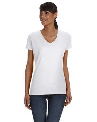 Fruit of the Loom L39VR Ladies' Hd Cotton V-Neck T-Shirt - White - HIT a Double