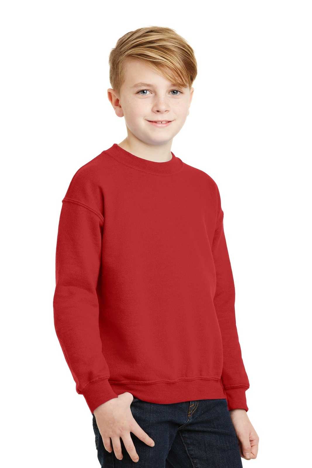 Gildan 18000B Youth Heavy Blend Crewneck Sweatshirt - Red - HIT a Double