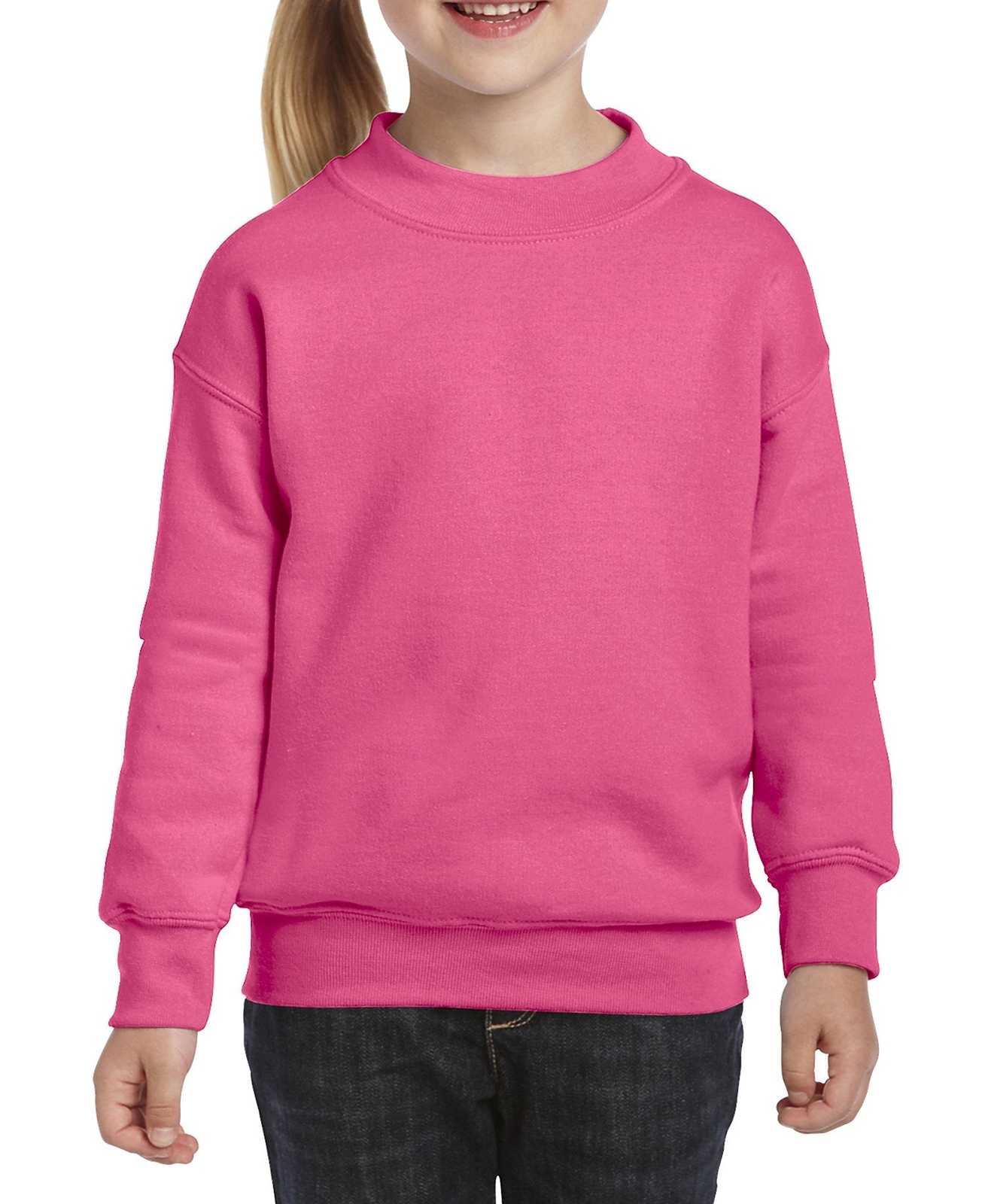Gildan 18000B Youth Heavy Blend Crewneck Sweatshirt - Safety Pink - HIT a Double