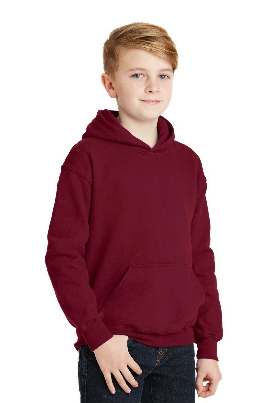 Gildan 18500B Youth Heavy Blend Hooded Sweatshirt - Cardinal Red - HIT a Double
