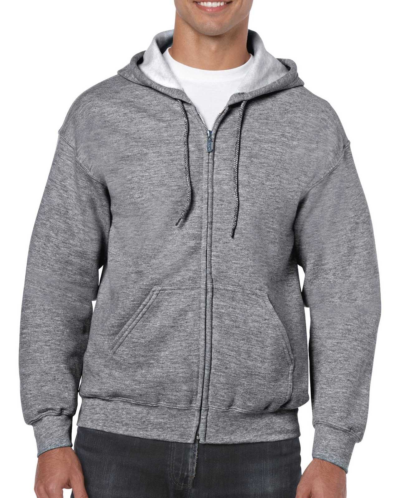 Gildan 18600 Heavy Blend Full-Zip Hooded Sweatshirt - Graphite Heather - HIT a Double