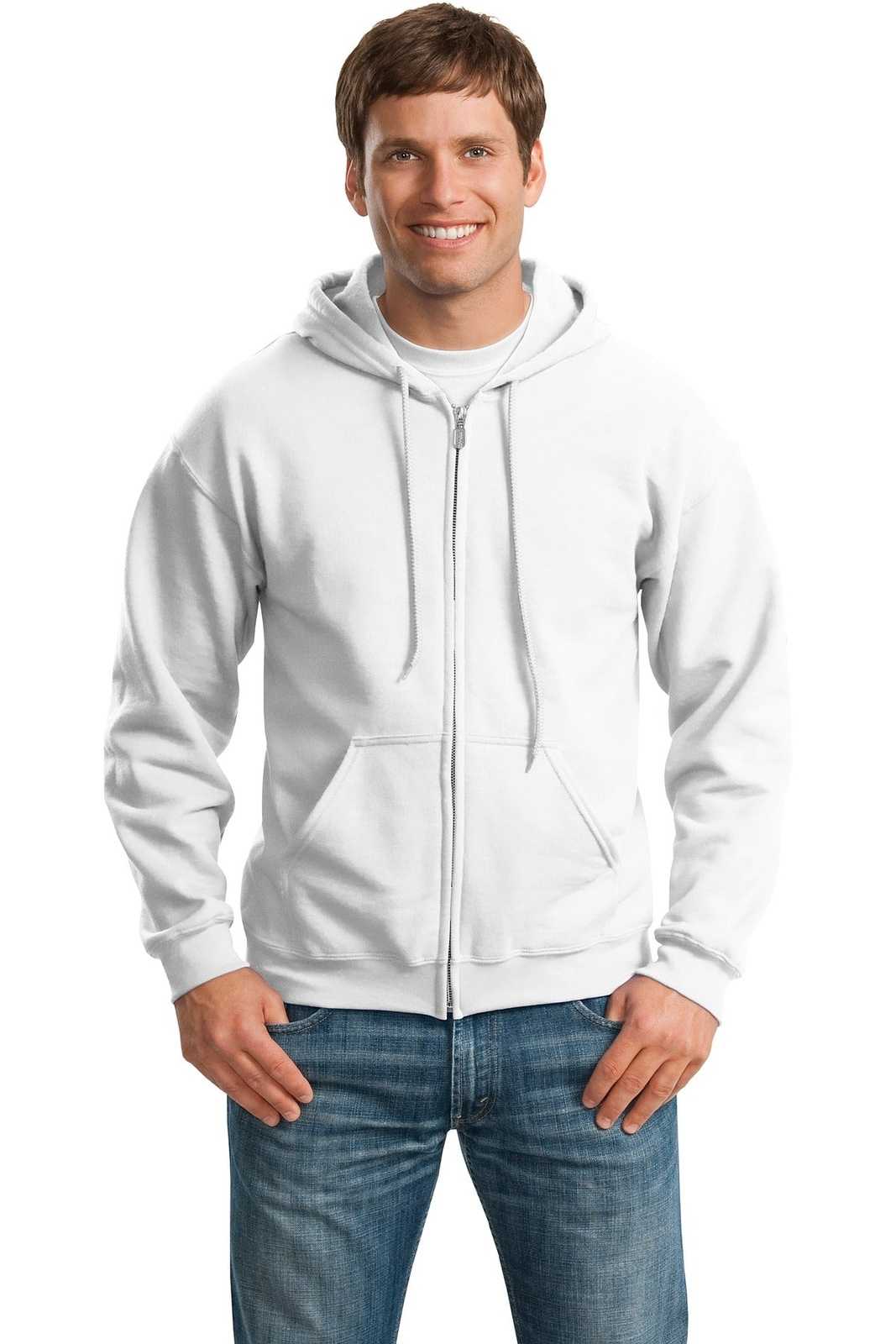 Gildan 18600 Heavy Blend Full-Zip Hooded Sweatshirt - White - HIT a Double