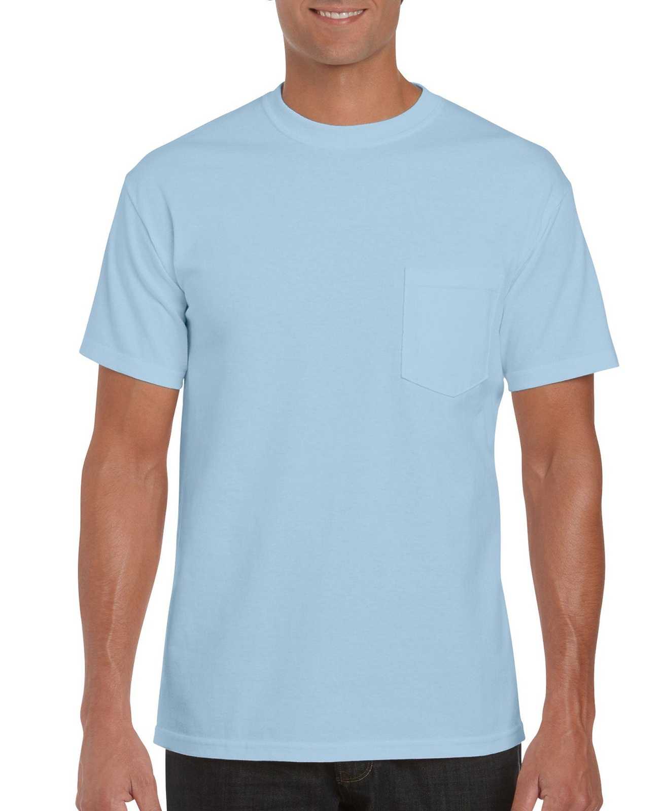 Gildan 2300 Ultra Cotton 100% Cotton T-Shirt with Pocket - Light Blue - HIT a Double