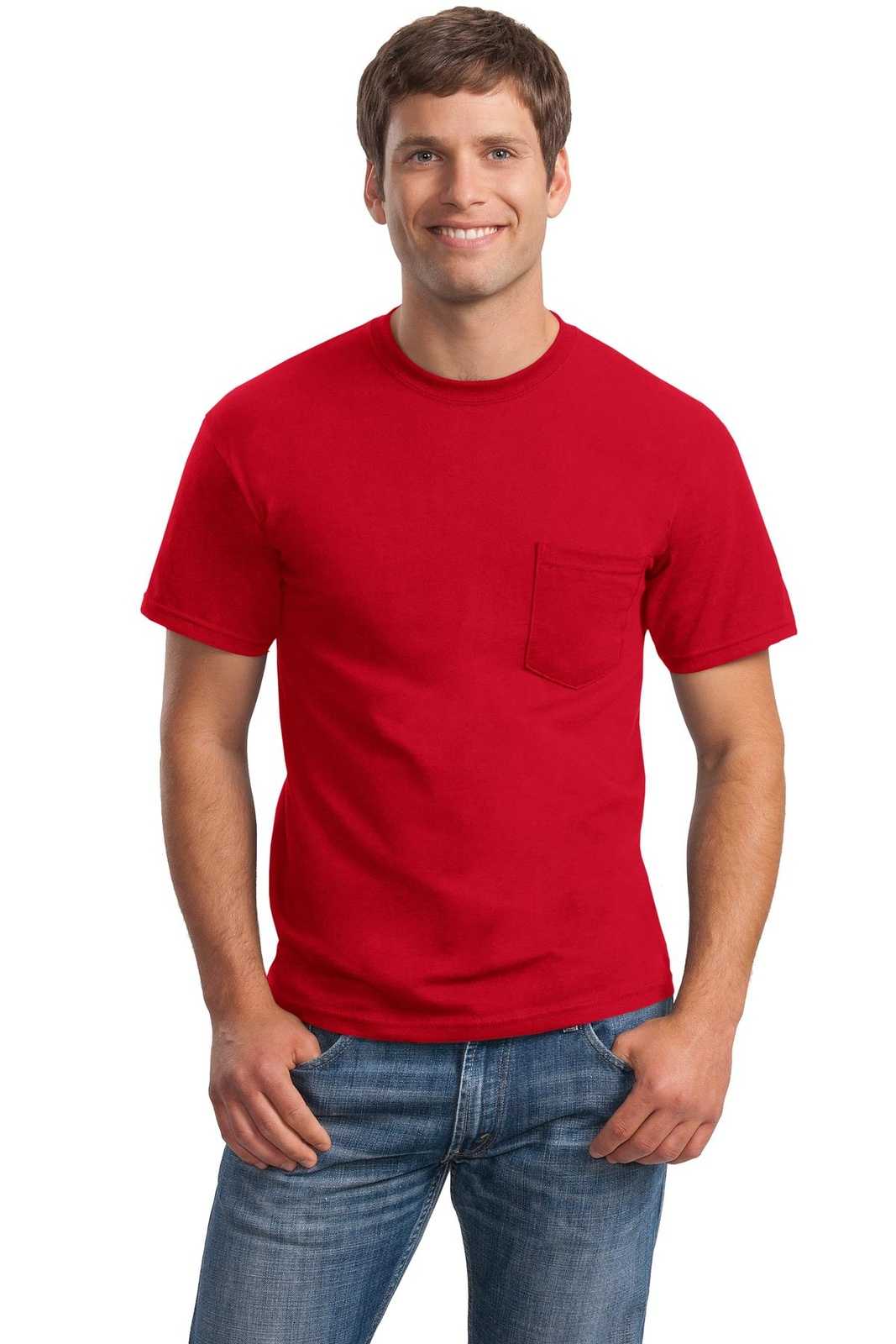 Gildan 2300 Ultra Cotton 100% Cotton T-Shirt with Pocket - Red - HIT a Double