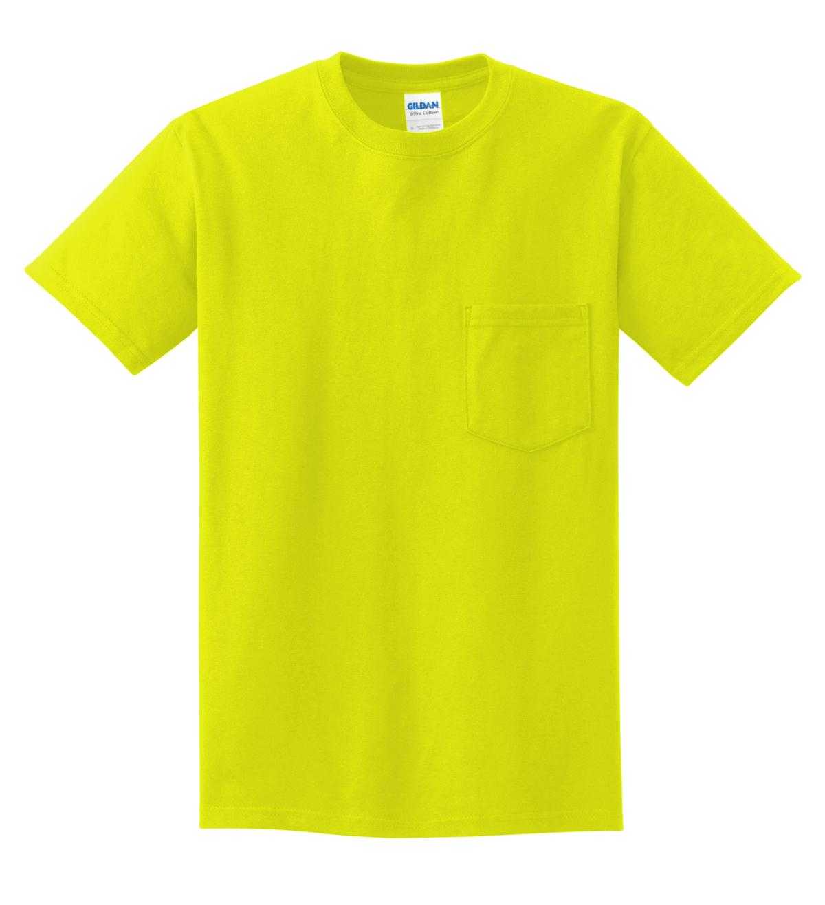 Gildan 2300 Ultra Cotton 100% Cotton T-Shirt with Pocket - Safety Green - HIT a Double