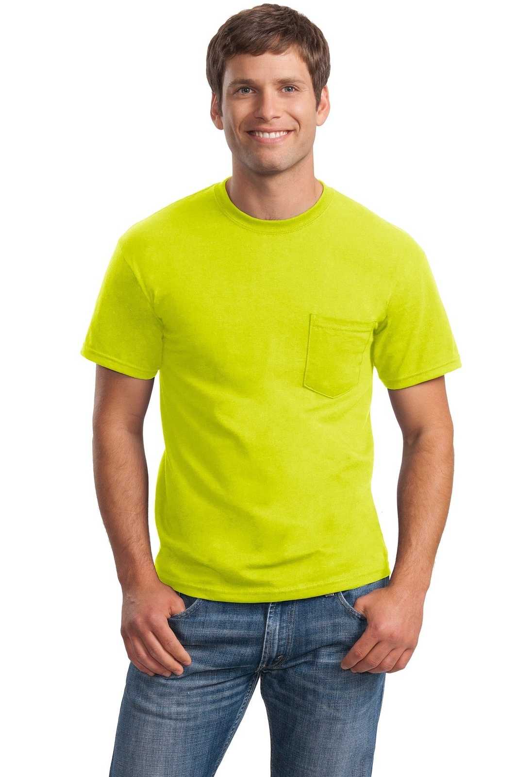 Gildan 2300 Ultra Cotton 100% Cotton T-Shirt with Pocket - Safety Green - HIT a Double