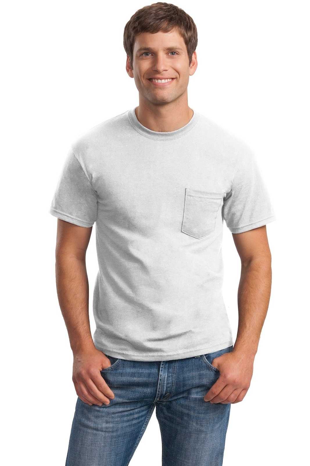 Gildan 2300 Ultra Cotton 100% Cotton T-Shirt with Pocket - White - HIT a Double