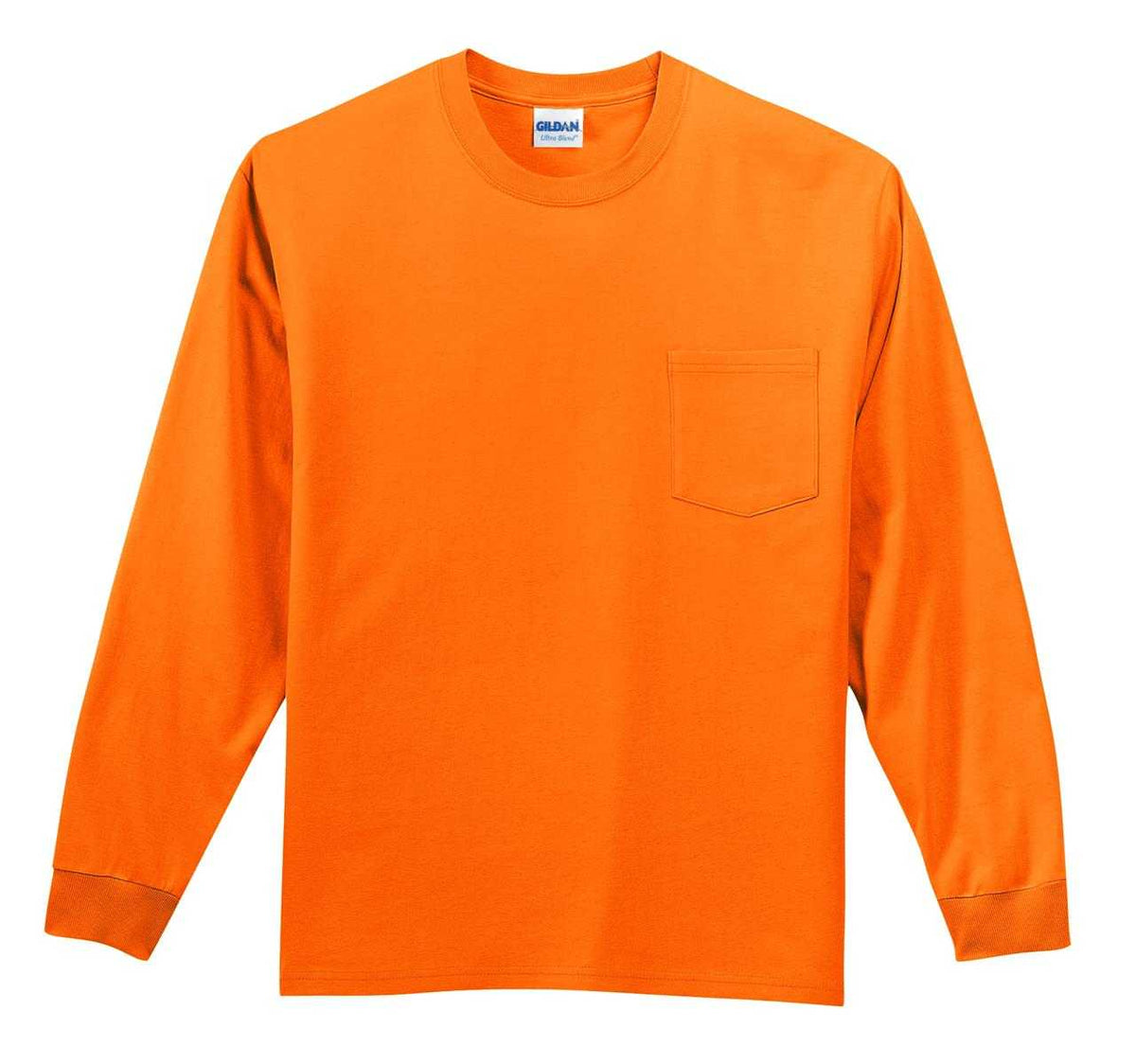 Gildan 2410 Ultra Cotton 100% Cotton Long Sleeve T-Shirt with Pocket - S. Orange - HIT a Double