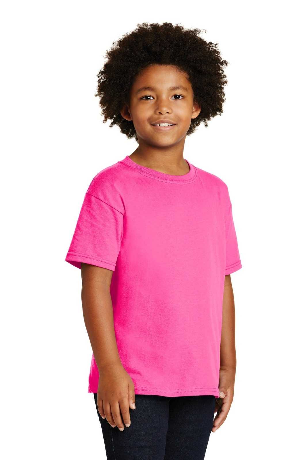 Gildan 5000B Youth Heavy Cotton 100% Cotton T-Shirt - Safety Pink - HIT a Double