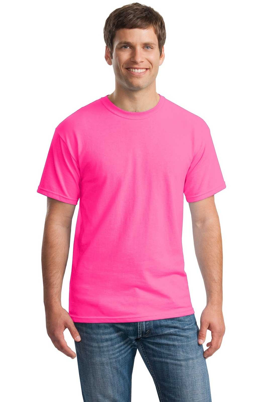Gildan 5000 Heavy Cotton 100% Cotton T-Shirt - Safety Pink - HIT a Double