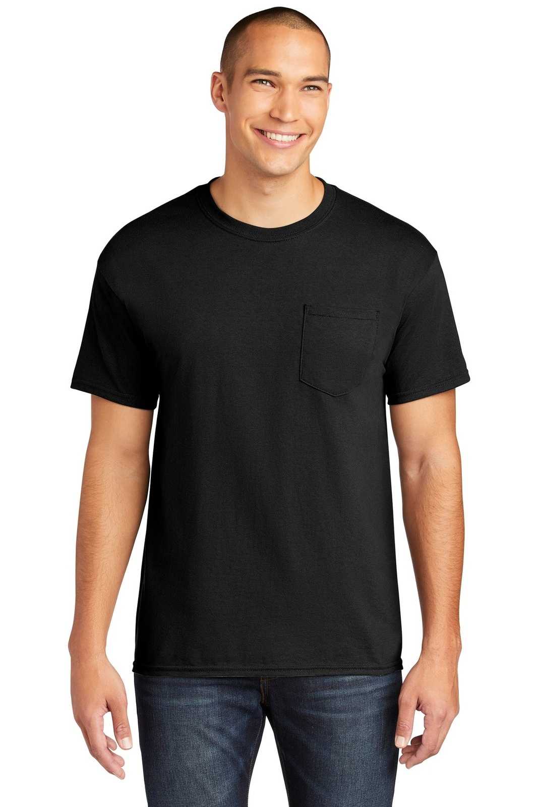 Gildan 5300 Heavy Cotton 100% Cotton Pocket T-Shirt - Black - HIT a Double