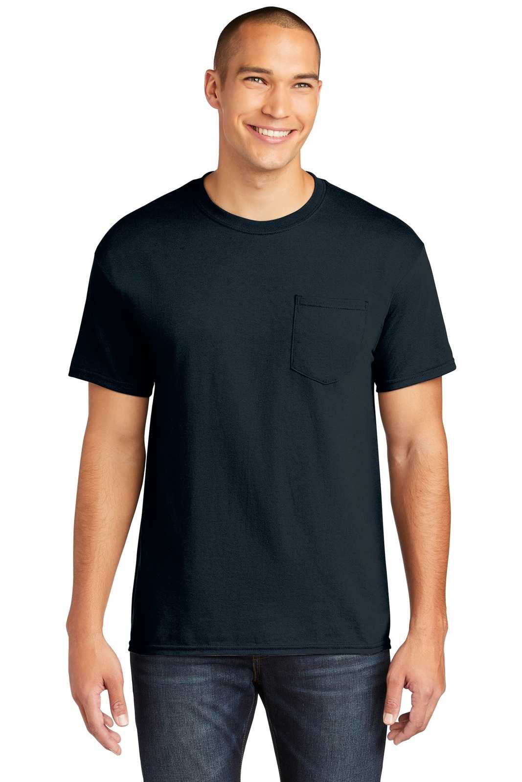 Gildan 5300 Heavy Cotton 100% Cotton Pocket T-Shirt - Navy - HIT a Double
