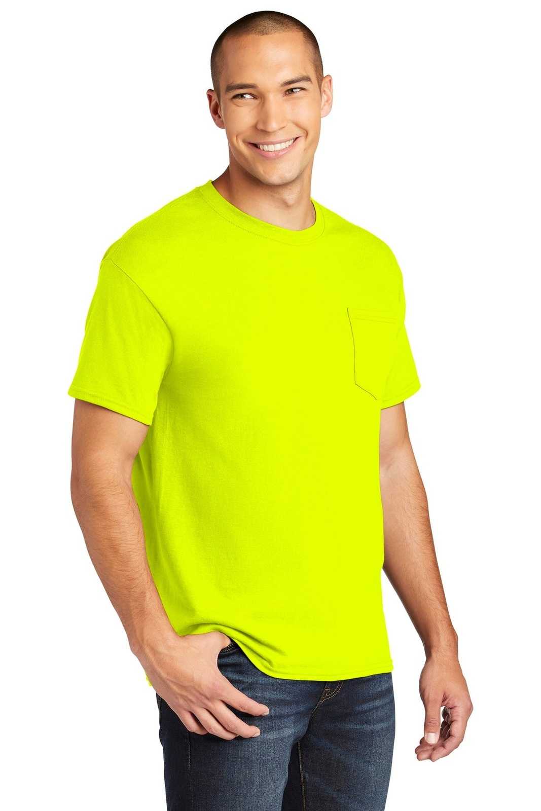 Gildan 5300 Heavy Cotton 100% Cotton Pocket T-Shirt - Safety Green - HIT a Double