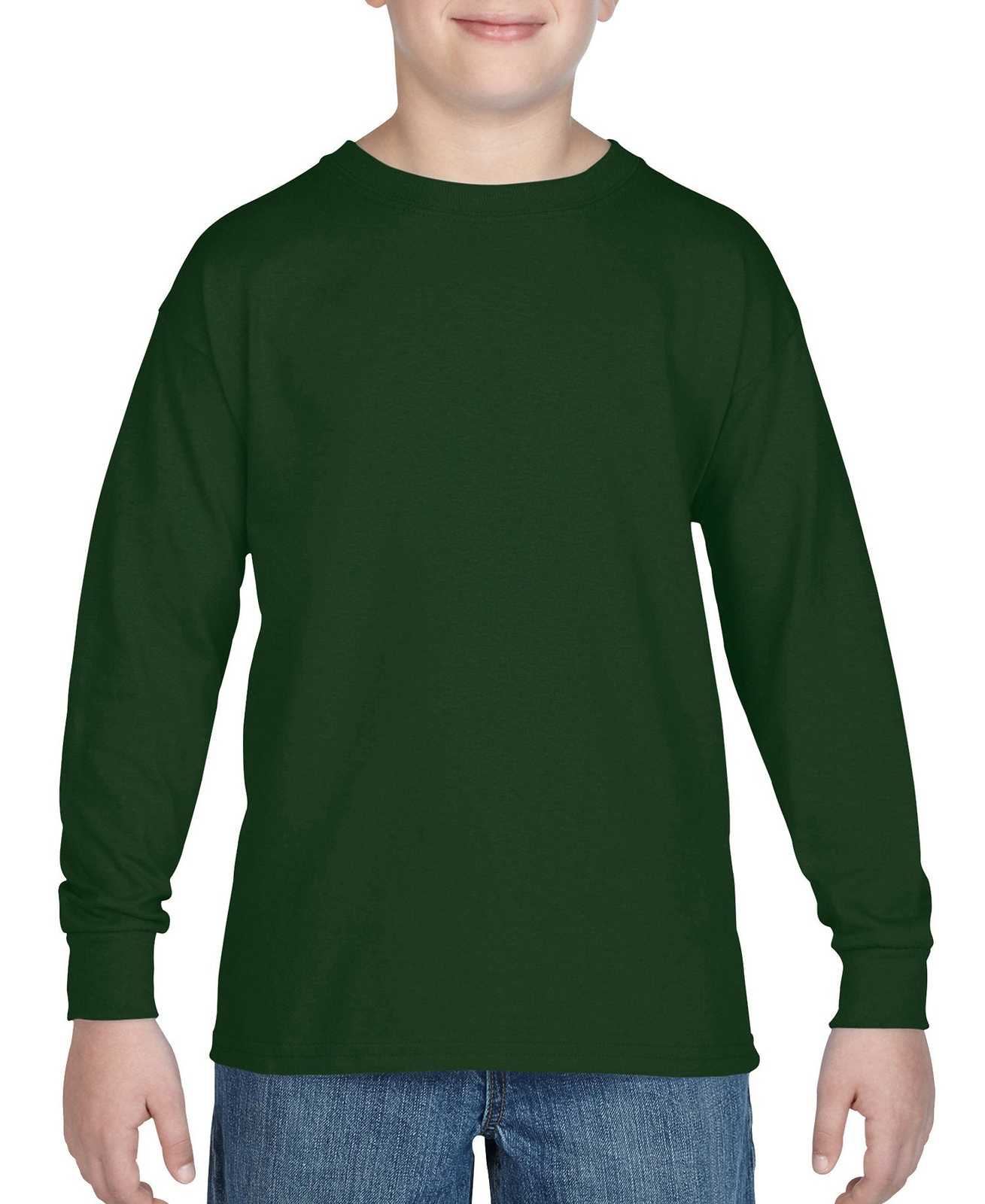 Gildan 5400B Youth Heavy Cotton 100% Cotton Long Sleeve T-Shirt - Forest Green - HIT a Double