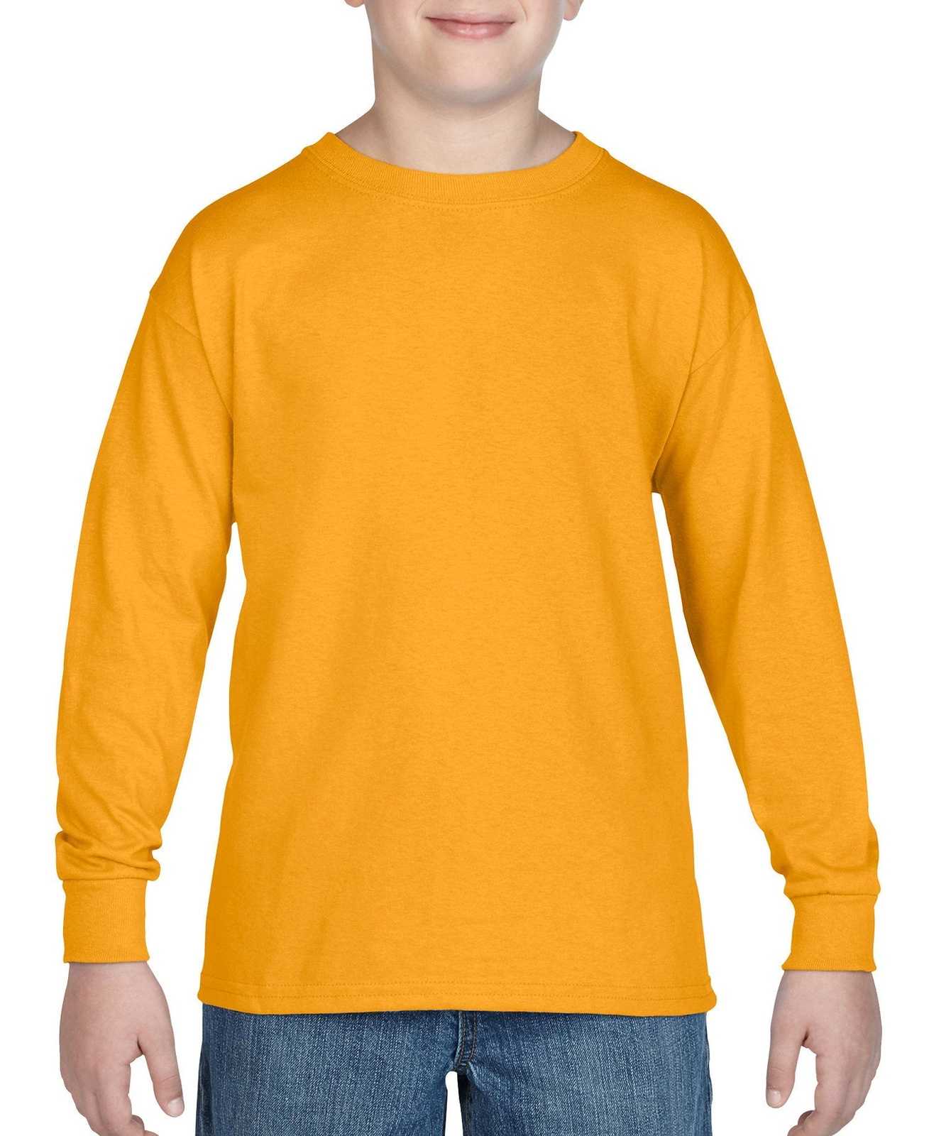 Gildan 5400B Youth Heavy Cotton 100% Cotton Long Sleeve T-Shirt - Gold - HIT a Double