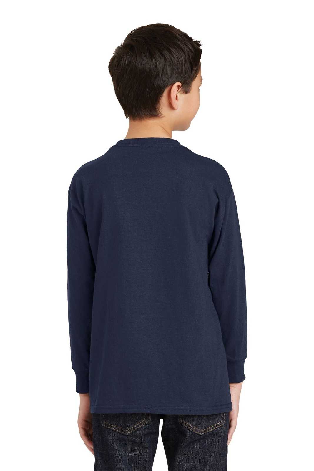 Gildan 5400B Youth Heavy Cotton 100% Cotton Long Sleeve T-Shirt - Navy - HIT a Double