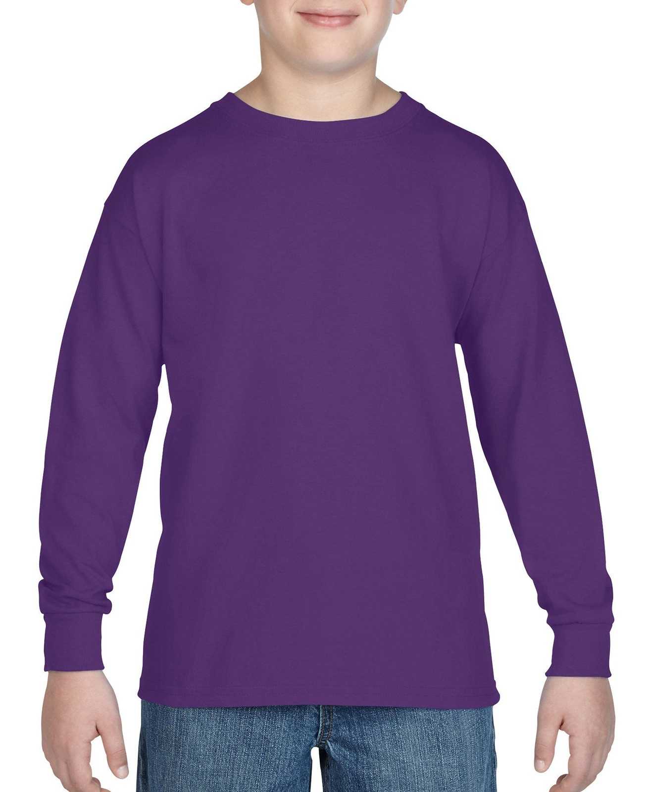 Gildan 5400B Youth Heavy Cotton 100% Cotton Long Sleeve T-Shirt - Purple - HIT a Double